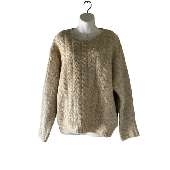 NWT MNG Mango Curve Chunky Cable Knit Sweater Ivory Beige/Collar Detail Plus 4XL - Picture 9 of 11